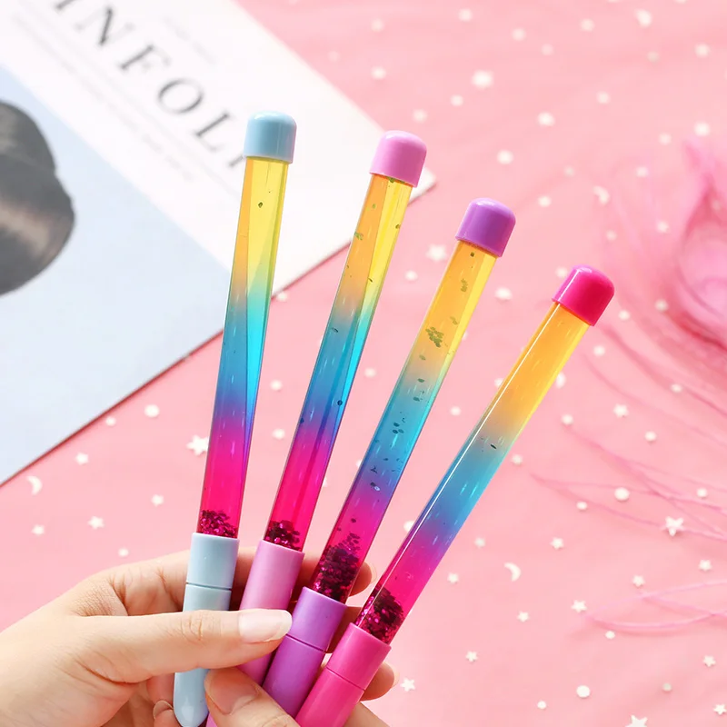 

4 pcs/lot Novelty 0.5mm Fairy Stick Ballpoint Pen Drift Sand Glitter Crystal Pen Rainbow Color Creative Ball Pen Kids Stationery