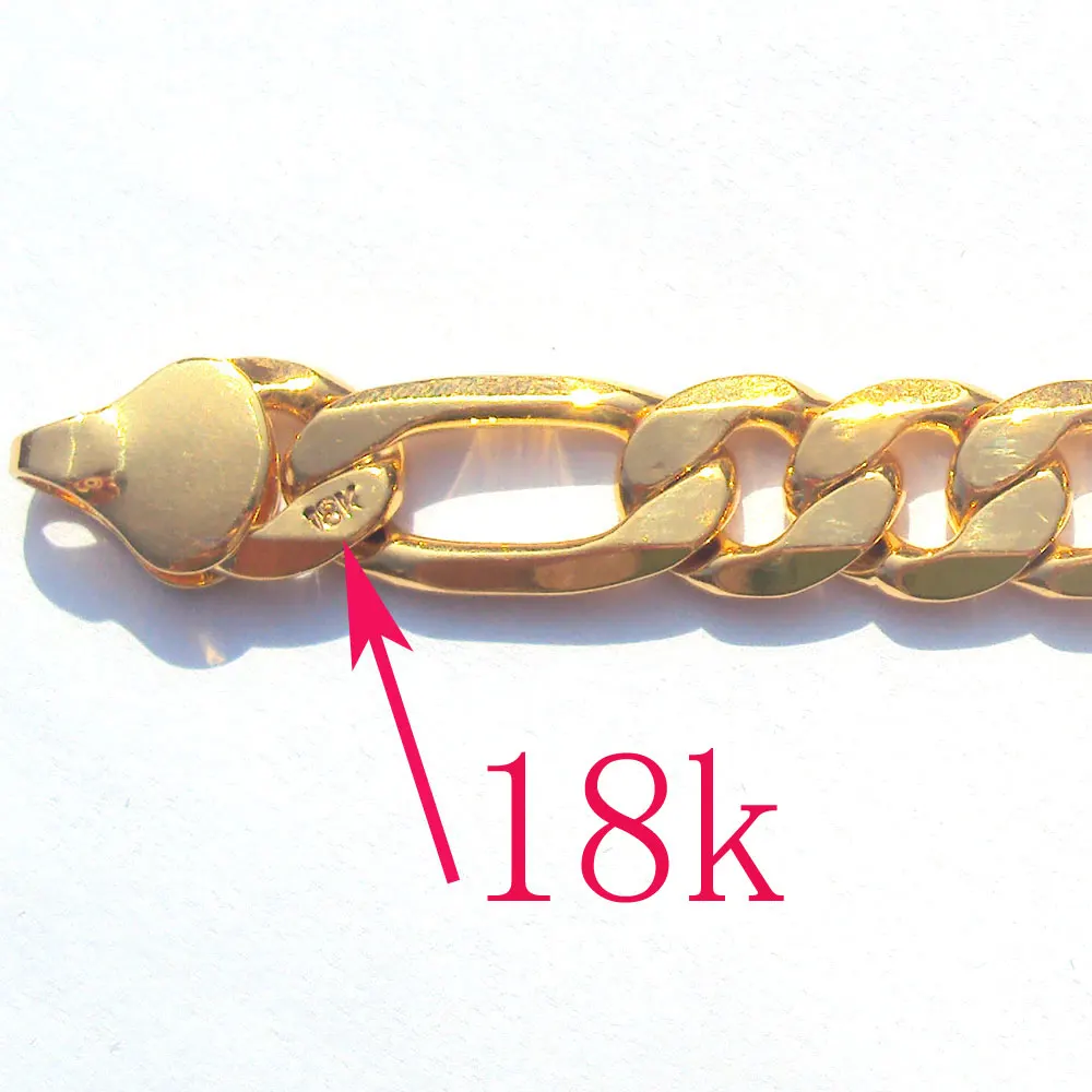 18 k ТВЕРДОЕ Золотое заполненное Аутентичное Покрытие 18 k Штампованные 10 мм тонкой Фигаро цепи ожерелье сделано в лучшем