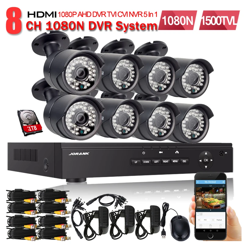 Система видеонаблюдения JORANK HD 1080N 8CH DVR 8 штук 720 P IR CUT AHD 1.0MP Cctv Camera System канальный