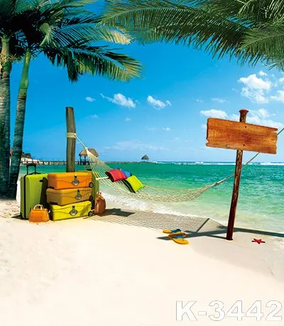 

Blue Sky 1.5X2M Beach Vinyl Backgrounds Summer Holiday Backdrops Bright Sunshine Green Trees Props Fabric Photo Backdrops Studio