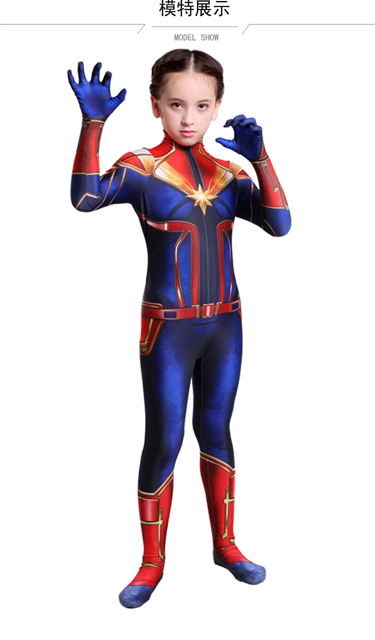 Child Новинка; костюм капитана Marvel для женщин и девочек с объемным рисунком из фильма; карнавальный костюм Carol Danvers; костюм супергерой zentai; комбинезон - Цвет: Child