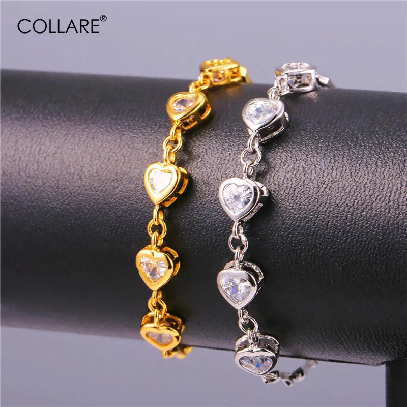 

Collare Heart Bracelets For Women Crystal Gold/Silver Color Cubic Zirconia Wholesale Link Chain Bracelets & Bangles H211