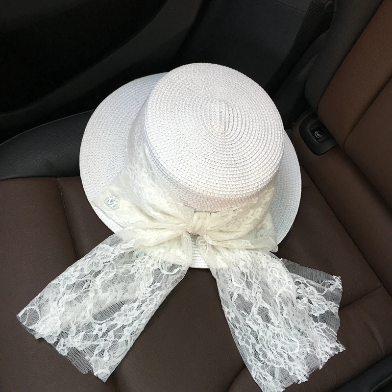 Летняя элегантная M кружевная белая плоская широкая шляпа затенение от солнца