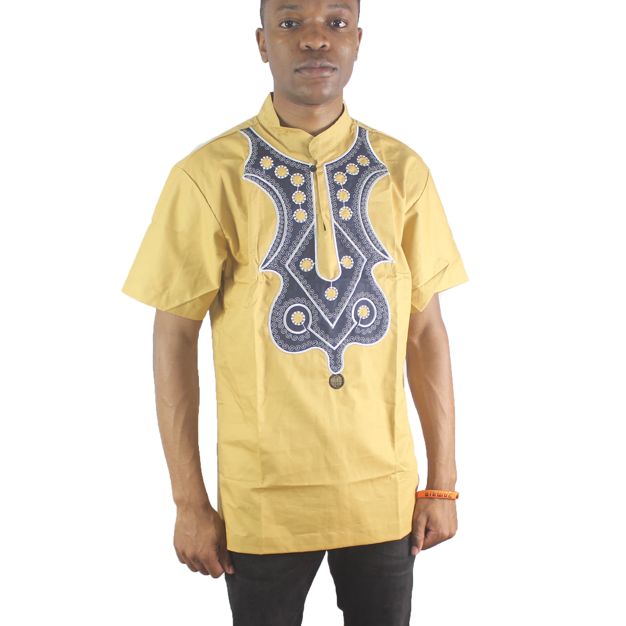 Африканская желтая Мужская рубашка Dashiki с вышивкой из Анкары|Африканская одежда|