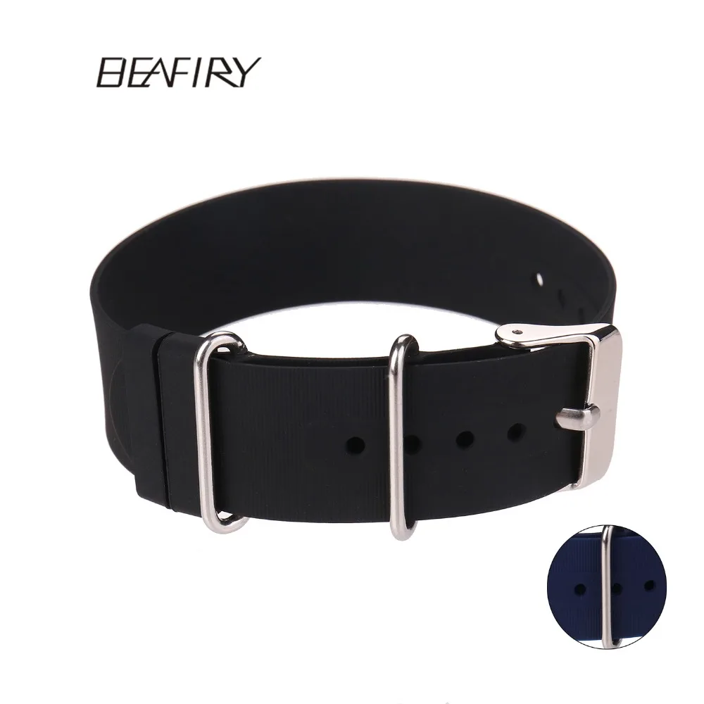 BEAFIRY Silicone Nato Zulu Watch Band Straps Black Blue 18mm 20mm 22mm