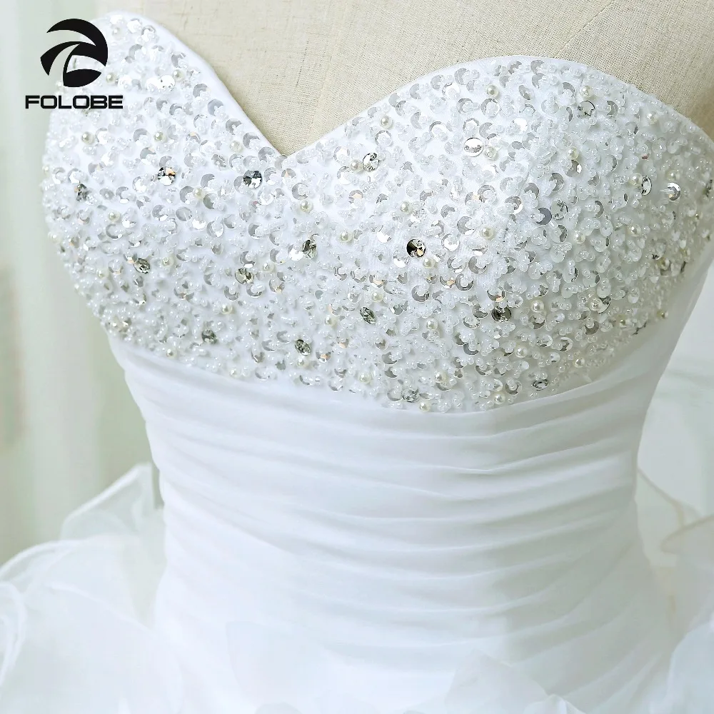 Vestidos De Noiva свадебное платье из органзы с бисером и оборками на заказ со складками |