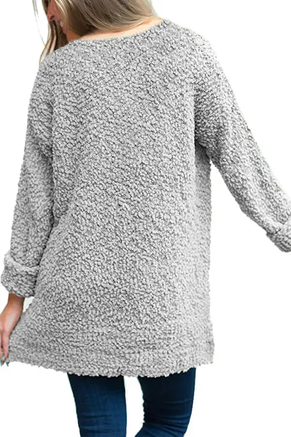 Echoine Khaki V Neck Popcorn Texture Loose Fit Sweater Women Autumn Winter Long Sleeve Pullover Jumper Pull Femme | Женская одежда