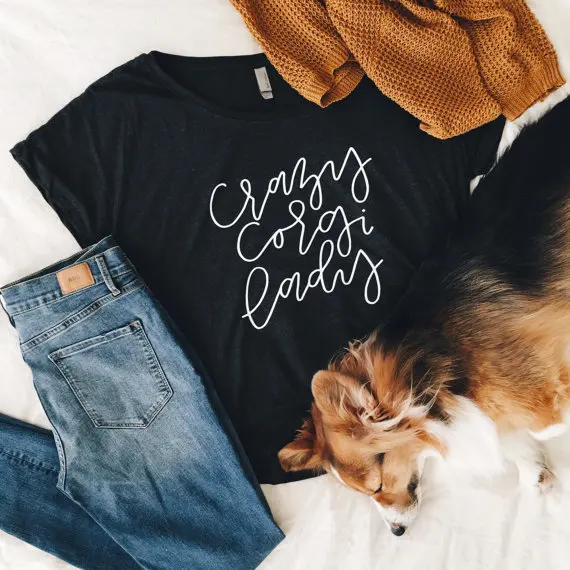 Модная футболка OKOUFEN tumblr унисекс крутая Милая женская crazy corgi с буквенным принтом