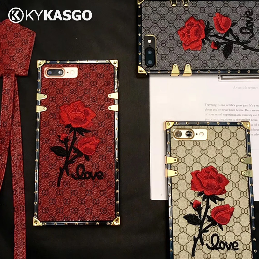 1000 шт винтажный кожаный ремешок с 3D вышивкой розы+ ТПУ чехол для iPhone X 8 7 Plus 6 6S чехол для телефона ручной работы противоударный чехол