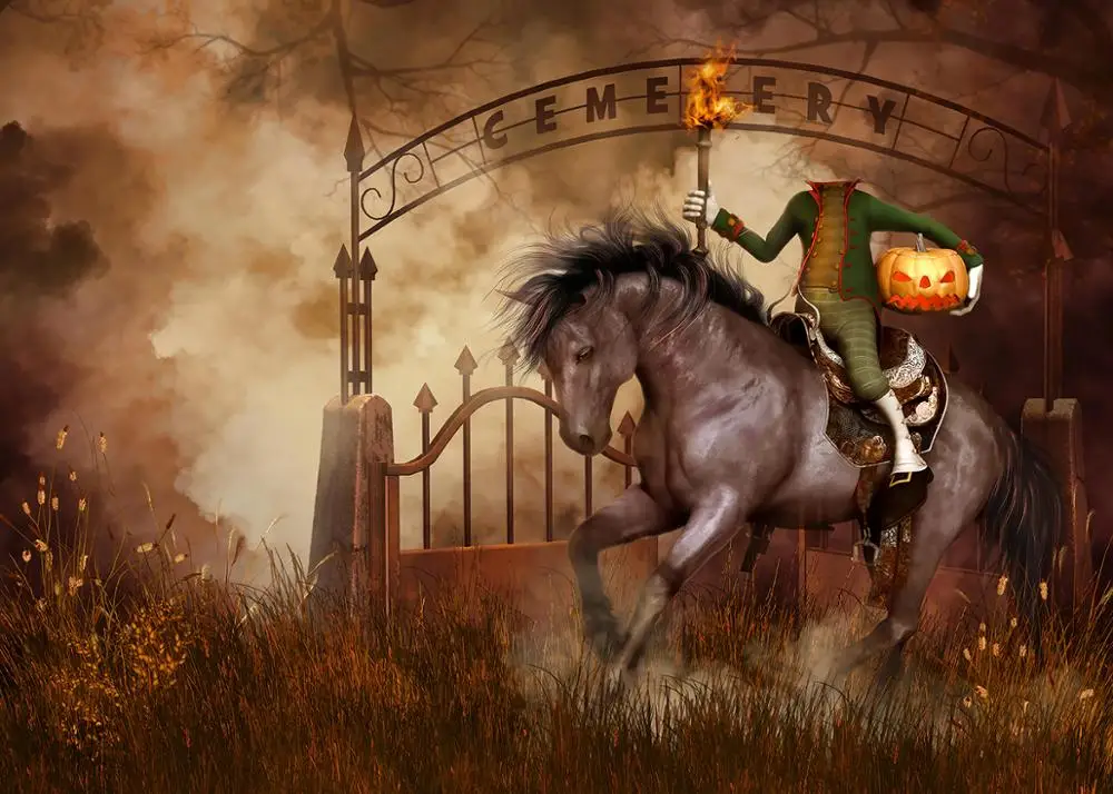 Capisco photography backdrop Gloomy Cemetery night Headless Knight Halloween theme photo background studio camera fotografica |