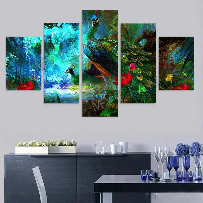 

5pcs"Fantasy forest peacock"full square/round 5D diy diamond painting animal Embroidery pattern cross stitch mosaic home decor
