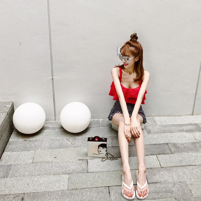 Женский купальный костюм из двух предметов для девочек купальник с юбкой в