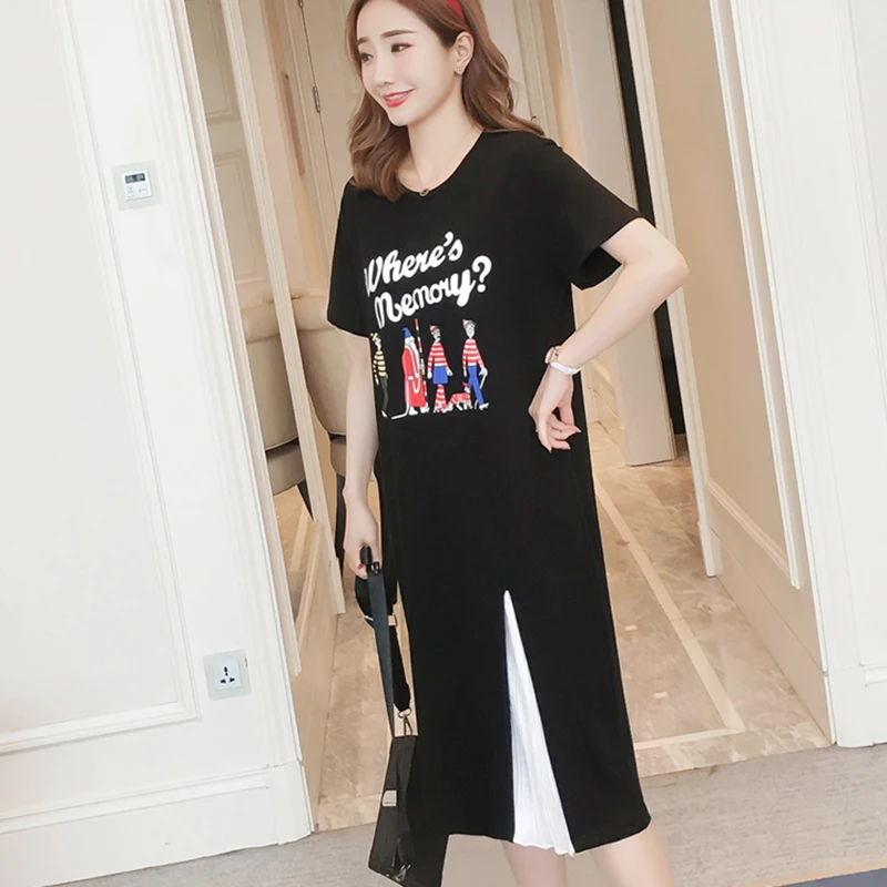 2019 летнее новое модное платье Харадзюку с коротким рукавом и мультяшным принтом