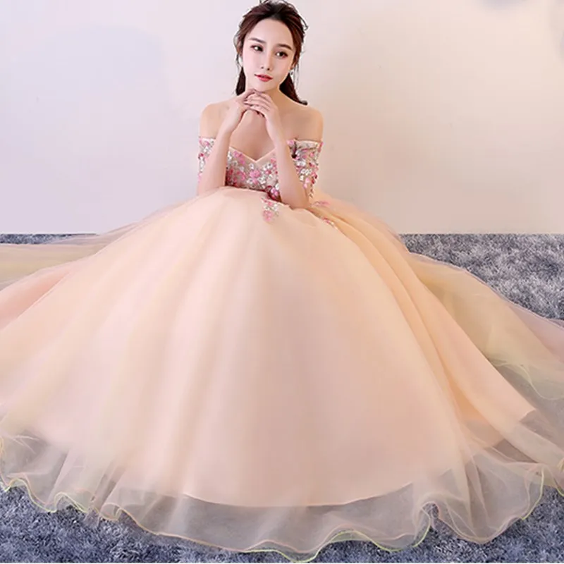 2022 New Arrivals Popin Off the Shoulder Appliques Flowers Decorated Quinceanera Dresses Ball Gown Off The Shoulers Prom Dresses images - 6