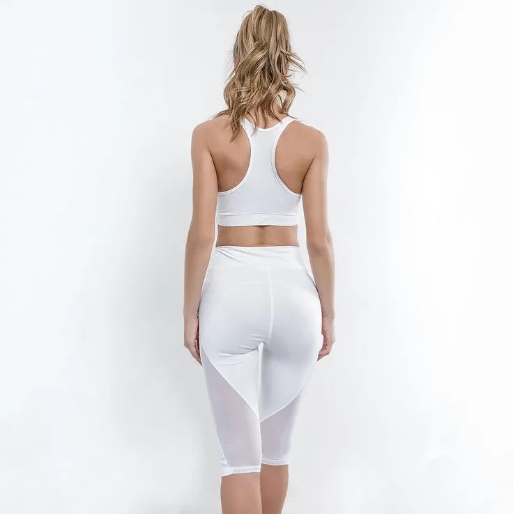 Спортивный костюм Для Женщин Йога набор Белый Mesh Лоскутная Фитнес Push Up