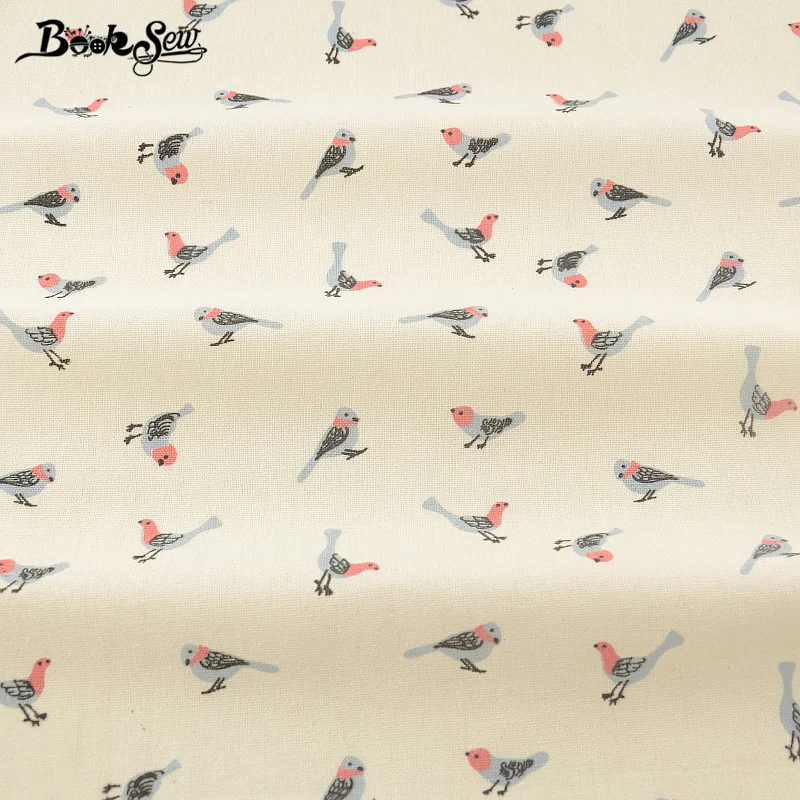 Booksew Printed Bird Design Cotton Linen Fabric Home Sewing Material For Tablecloth Pillow Bag Curtain Cushion Zakka Tissu CM