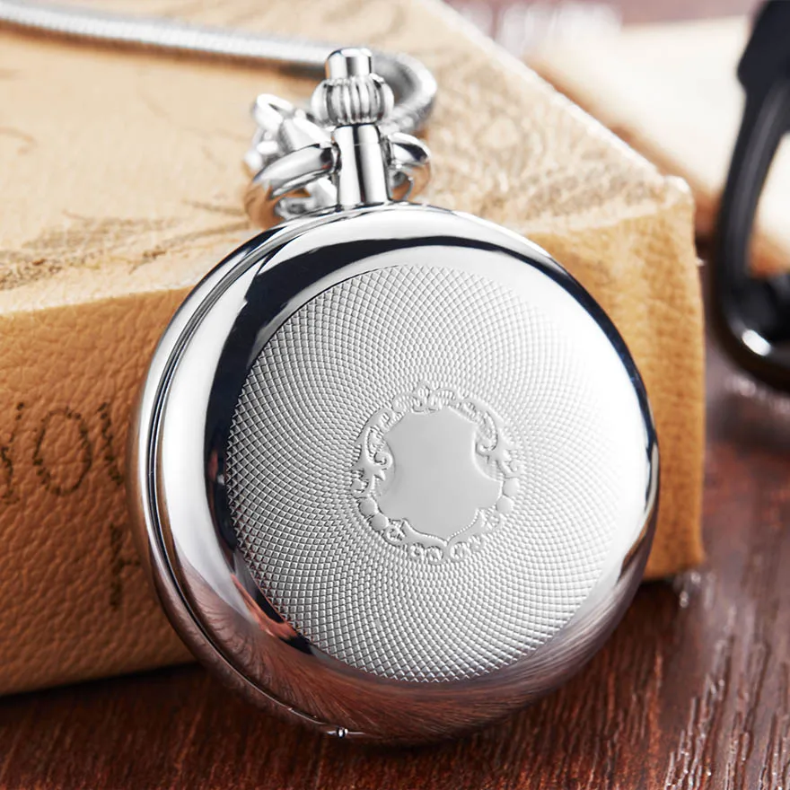 

Luxury Golden Mechanical Pocket Watch Men Women Clock Skeleton Gear Dial Flip Silver Color Double Case Copper FOB Chain Watches