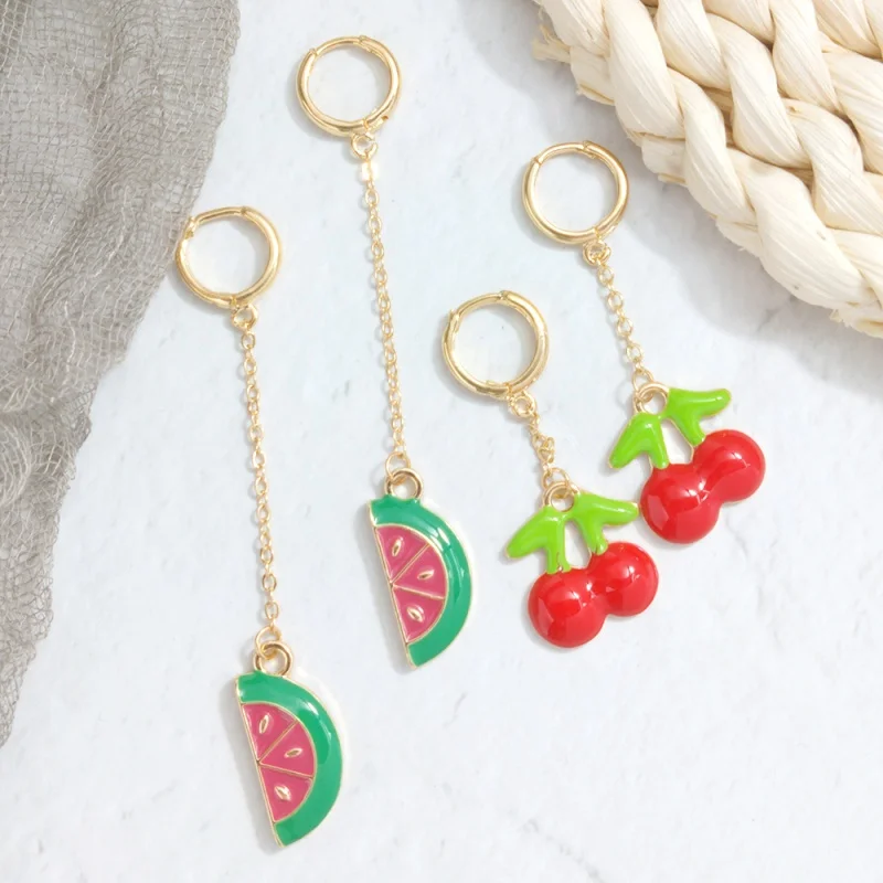Lalynnlys Cute Cherry Watermelon Pineapple Drop Earrings New Fashion Rhinestone Fruit Dangle Earrings Ear Accessories Hot E60491