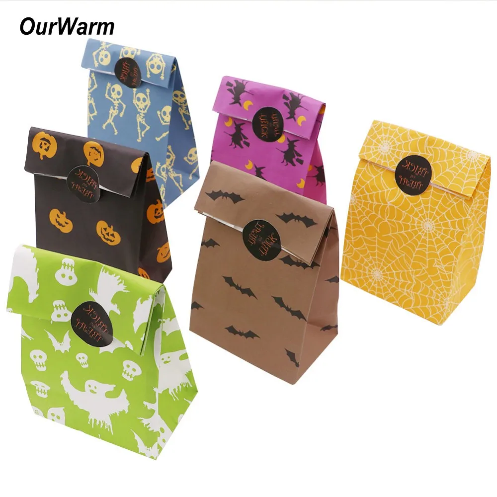 

OurWarm 12pcs Halloween Party Treat Bag 22*12*8cm Party Paper Candy Bag Favor Packing Candy Bag Gift Pocket Favor Decoration