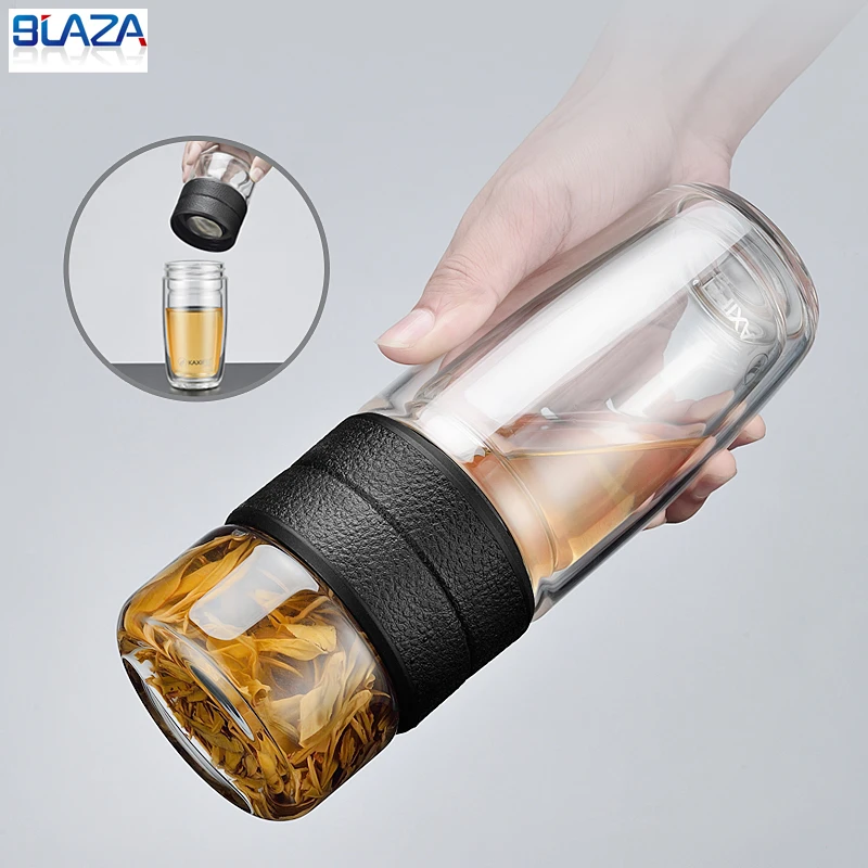 (200 + 300) мл портативная стеклянная бутылка для воды с чайным фильтром герметичная