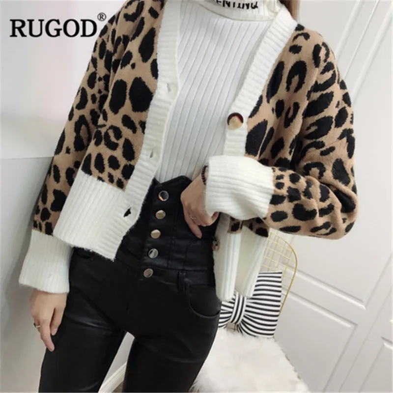 RUGOD винтажные леопардовые короткие женские кардиганы тонкие трикотажные Топы