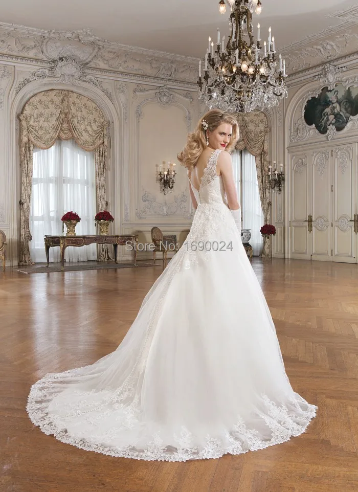 Davis Bridal 2015 Ball gwon Chapel train Organza with lace Wedding Dress Vestido De Noiva LH3678 | Свадьбы и торжества