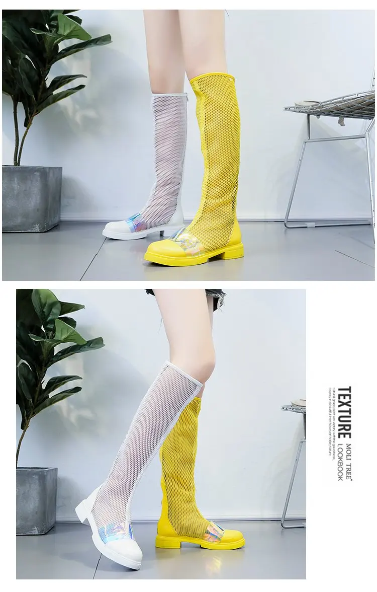 Летние женские ботинки; zapatillas mujer; теннисные сетчатые Сапоги выше колена на платформе; Botines Mujer; коллекция года; Женская дышащая обувь на плоской подошве в стиле хип-хоп