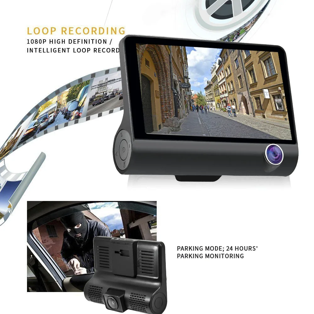 HGDO видеорегистратор видео регистратор 4.3 '' Три объектива Dashcam Full HD
