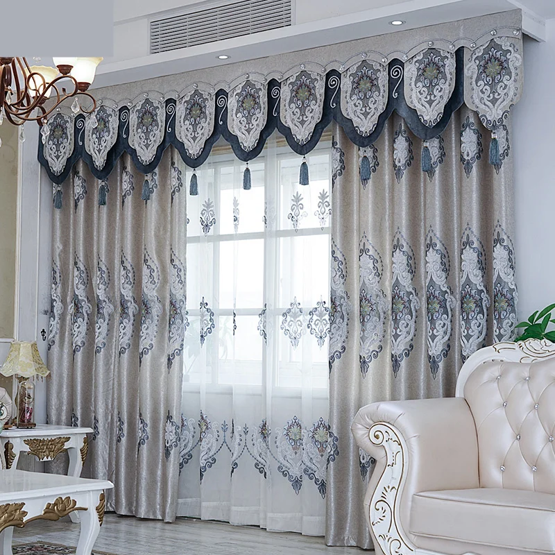 

Custom curtains high class European luxury blackout curtains bedroom noble embroidery blackout curtain tulle valance N166