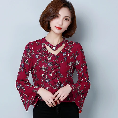 

I44823 Fashion V Neck OL Workwear Chiffon Shirt