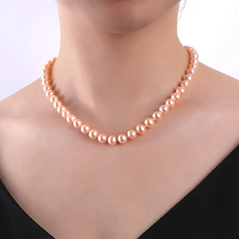 JYX Classic Round Natural Freshwater Cultured Pearl Necklace 18&quot(pink black) AAA | Украшения и аксессуары