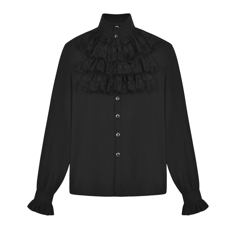 Черные Многослойные кружевные рубашки с воротником стойкой и оборками