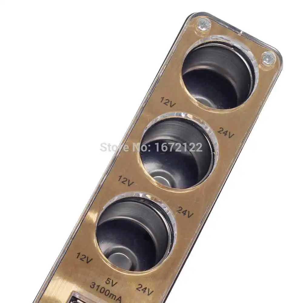 Authentic Golden+Black 3 way car cigarette lighter socket splitter charge dual usb 12v | Автомобили и мотоциклы