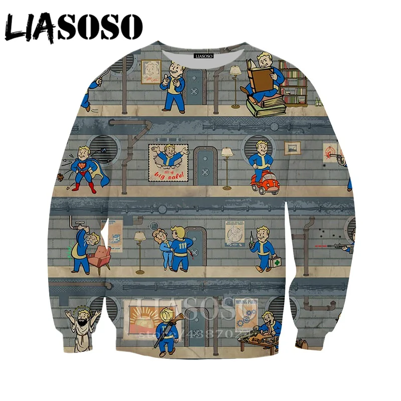 LIASOSO повседневные женские и мужские толстовки принт 3d игра Fallout 4 Толстовка Смешные зимняя куртка повседневная верхняя одежда Harajuku D448
