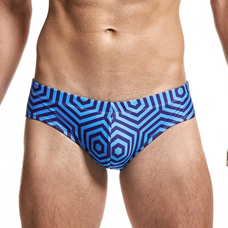 Плавательные мужские трусы с низкой талией принтом синий красный зеленый черный