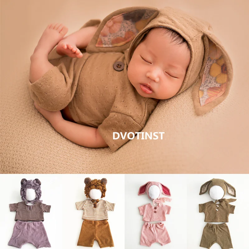 Dvotinst Newborn Photography Props Baby Ears Bonnet Outfits Hat Clothes Set Fotografia Accessories Studio Shoots Photo Props