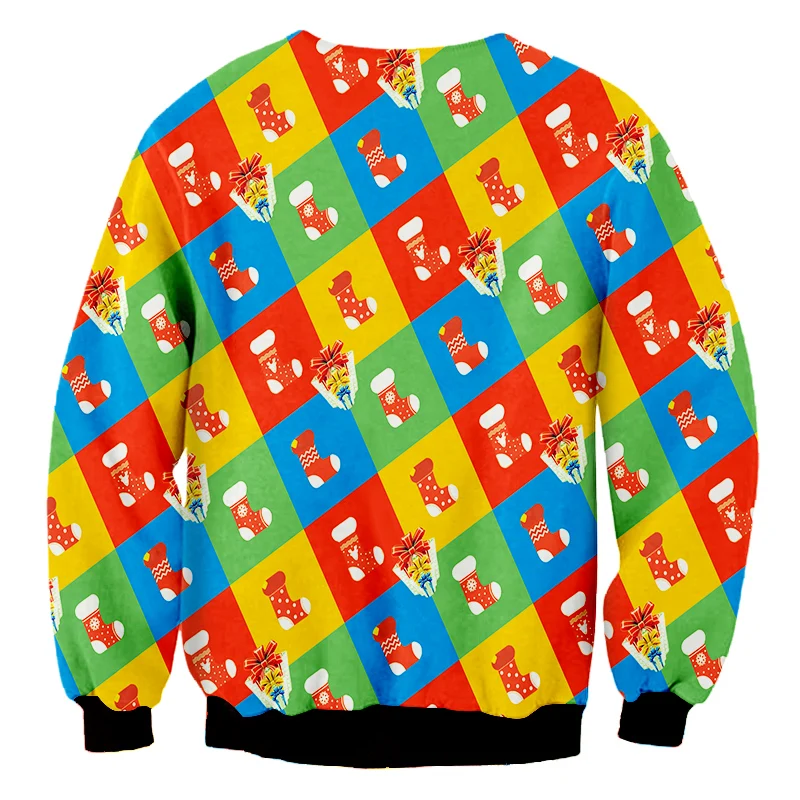 CJLM Christmas New Men's 3D Printed Colored Sweatshirt Stockings And Gift Boxes Sports Large Size Spandex 5XL Clothing | Мужская