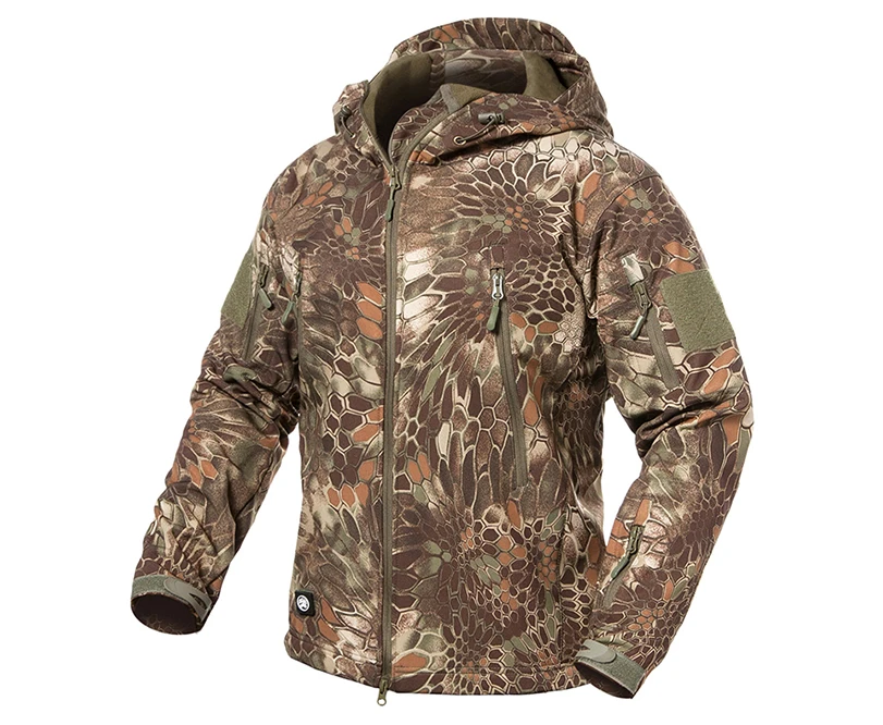 Новая мягкая оболочка Военная камуфляжная куртка мужская с капюшоном
