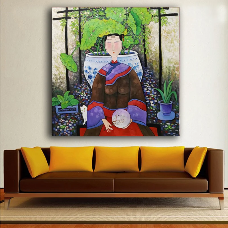Koop Handgeschilderde Olieverf Op Canvas Hu Yongkai Chinese Hedendaagse Kunst Vrouw Wall Art Pictures Voor Woonkamer Home Decor #1013
