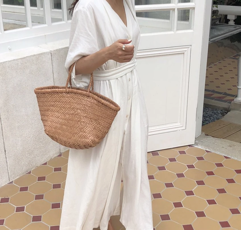 Корейское женское повседневное летнее длинное льняное платье однотонное