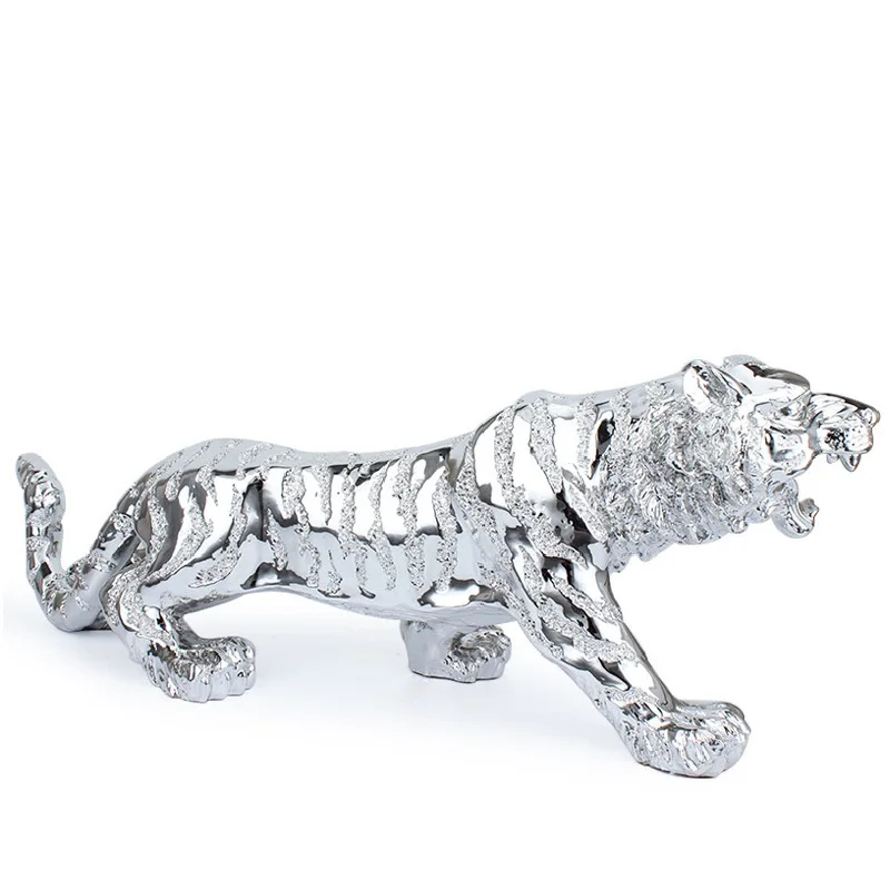 Серебристый Статуэтка тигра из смолы, Китайский Зодиак, тигр, украшения для дома из смолы, искусство и ремесло, подарки на день рождения, свадебные украшения, аксессуары R1309 - Цвет: Серебристый