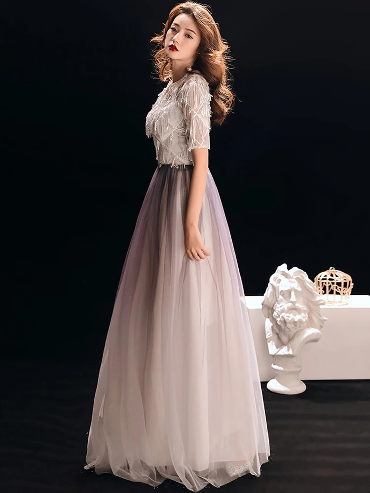 Вечернее платье, сексуальное, тонкое, с круглым вырезом,, с блестками, Robe De Soiree, длинное, размера плюс, женские платья для вечеринок, с коротким рукавом, платья для выпускного вечера E560