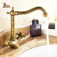 zgrk copper antique style basin faucet hot and cold bathroom sink faucet heightening single hole water tap dual handle mixer