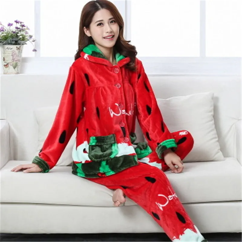 2018 Новое поступление осенние и зимние фланелевые женские пижамный комплект
