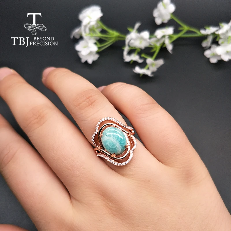 Кольца из амазонита TBJ ювелирные изделия розового золота с натуральным