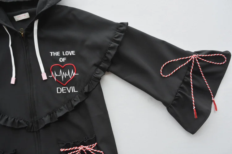 Крутая женская черная куртка The Love of Devil пальто с капюшоном и оборками в стиле панк