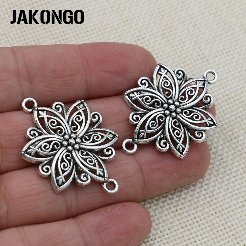 JAKONGO античный посеребренный Соединитель с цветочным узором для изготовления ювелирных изделий браслет серьги аксессуары DIY 40x28 мм 6 шт./лот
