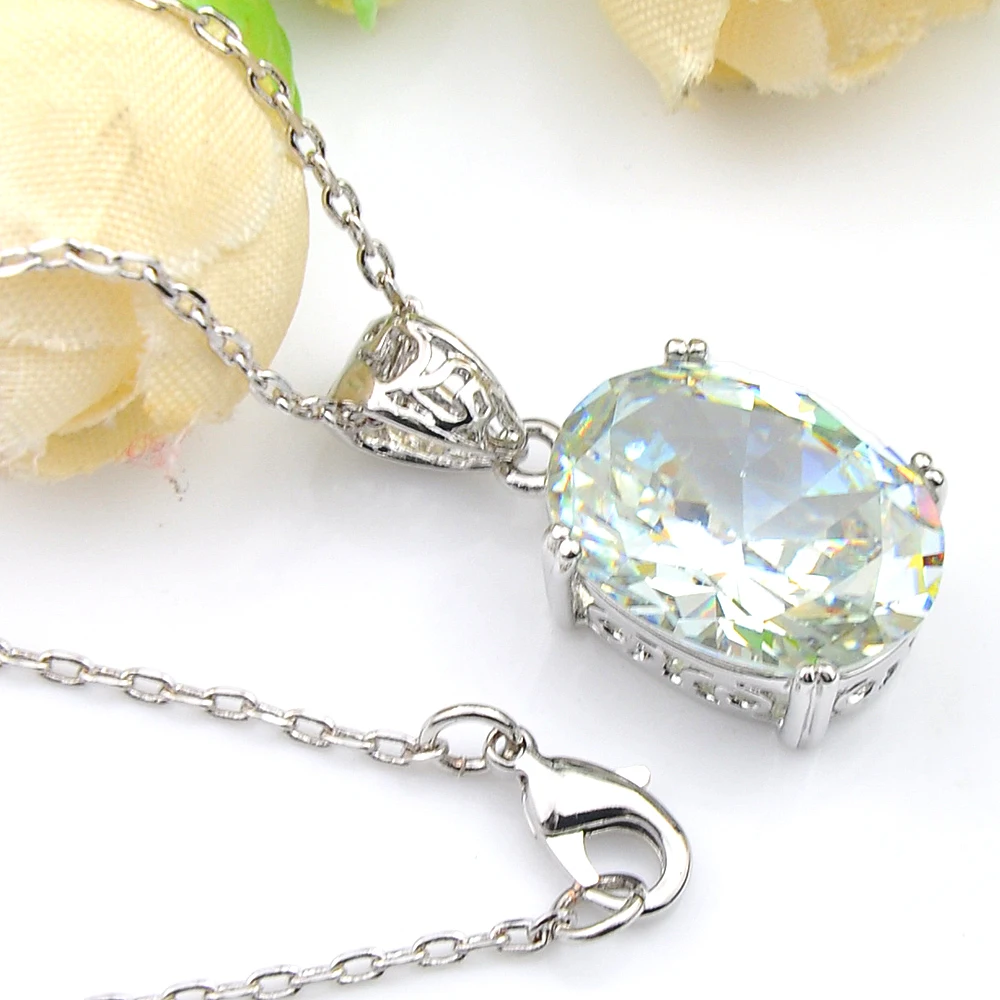 Фото Luckyshine овальный белый кристалл кубический цирконий серебряный свадебный кулон Россия США Австралия кулон с цепочкой 10*12 мм №3