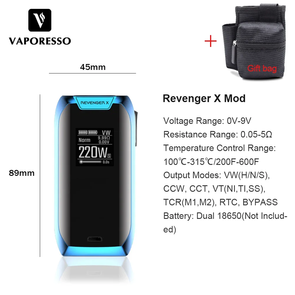 Оригинальный vaporesso Мститель X 220 Вт TC комплект с 5 мл nrg бак и x mod поле Электронные