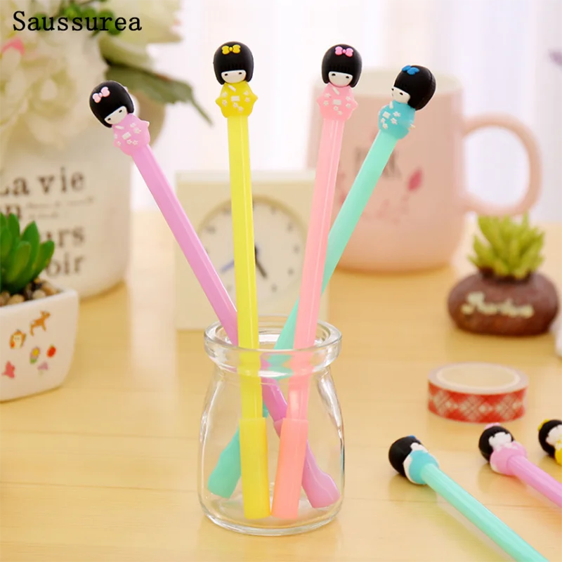 

2pc Kawaii Cute Gel Pen Jelly Color Kimono Girl Black Water Pen Creative Office School Supplies Korean Stationery